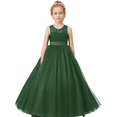 thumbnail image 1 of Floor length Flower Girl Dress Scoop Neck Tulle Lace Princess Pageant Dress Birthday Party Dress for Girls Elegant Floral Design Special Occasion (Dark Green 14 -15Years）, 1 of 10