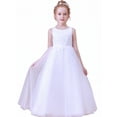 thumbnail image 1 of Floor length Flower Girl Dress Scoop Neck Tulle Lace Princess Pageant Dress Birthday Party Dress for Girls Elegant Floral Design Special OccasionWhite 12 -13 Years, 1 of 10