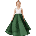 thumbnail image 1 of Floor length Flower Girl Dress V Neck Tulle Lace Princess Pageant Dress Birthday Party Dress for Girls Elegant Floral Design Special Occasion (Dark Green 14 -15Years）, 1 of 9