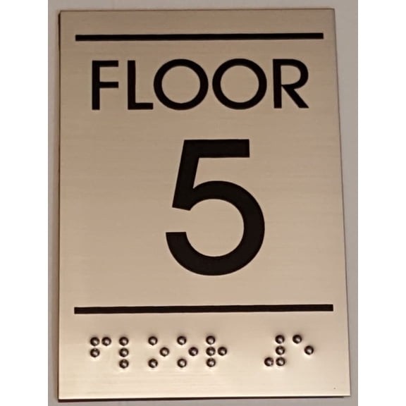 Floor number Sign FIVE (5)- BRAILLE-STAINLESS STEEL ( Heavy Duty-Commercial Use )(ref-2022-4)