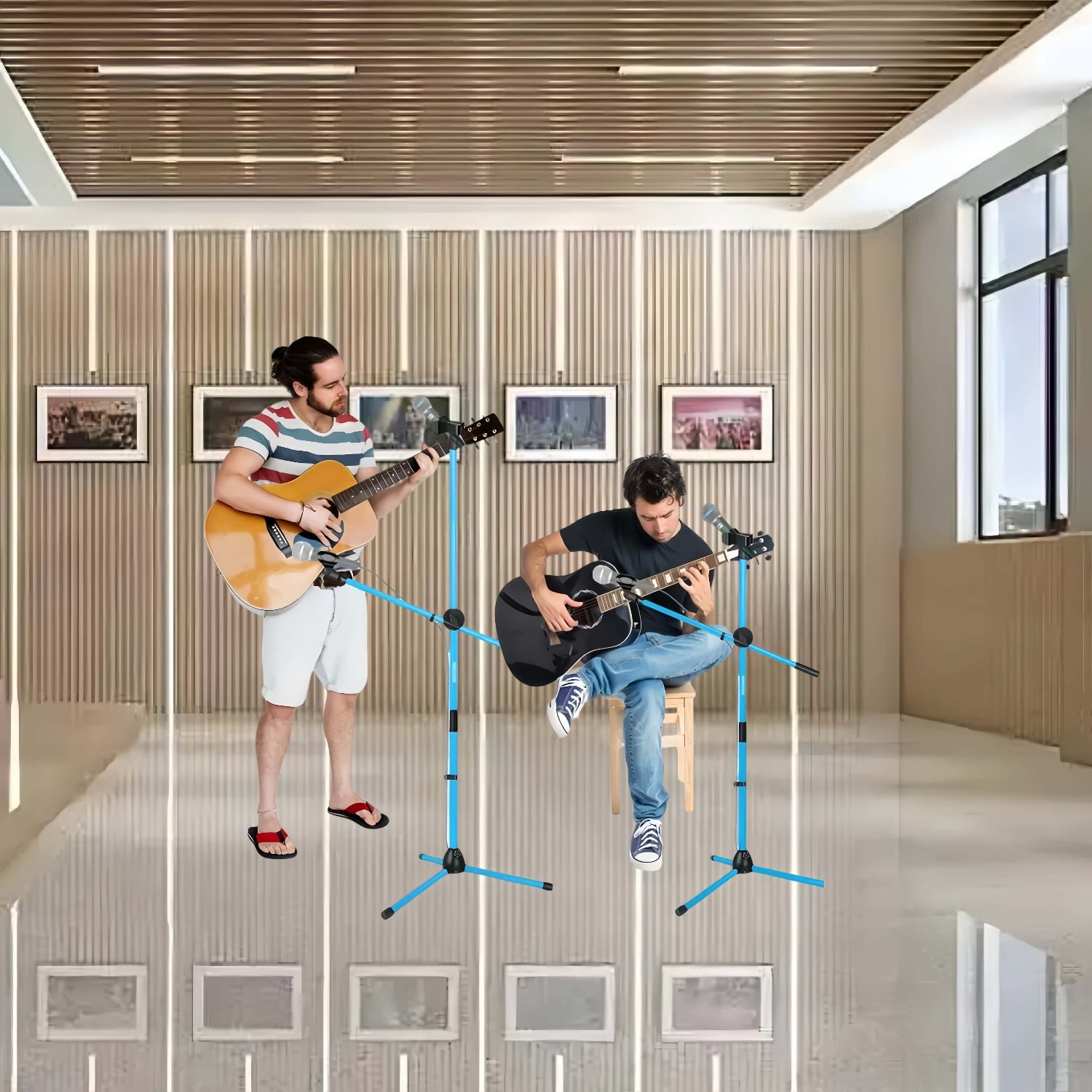 Floor-standing Microphone Stand, Universal Adjustable Tripod Microphone Arm Support, Capable of Holding 2 Microphones, with Adjustable Height. Applicable To Concerts and Recording Studios