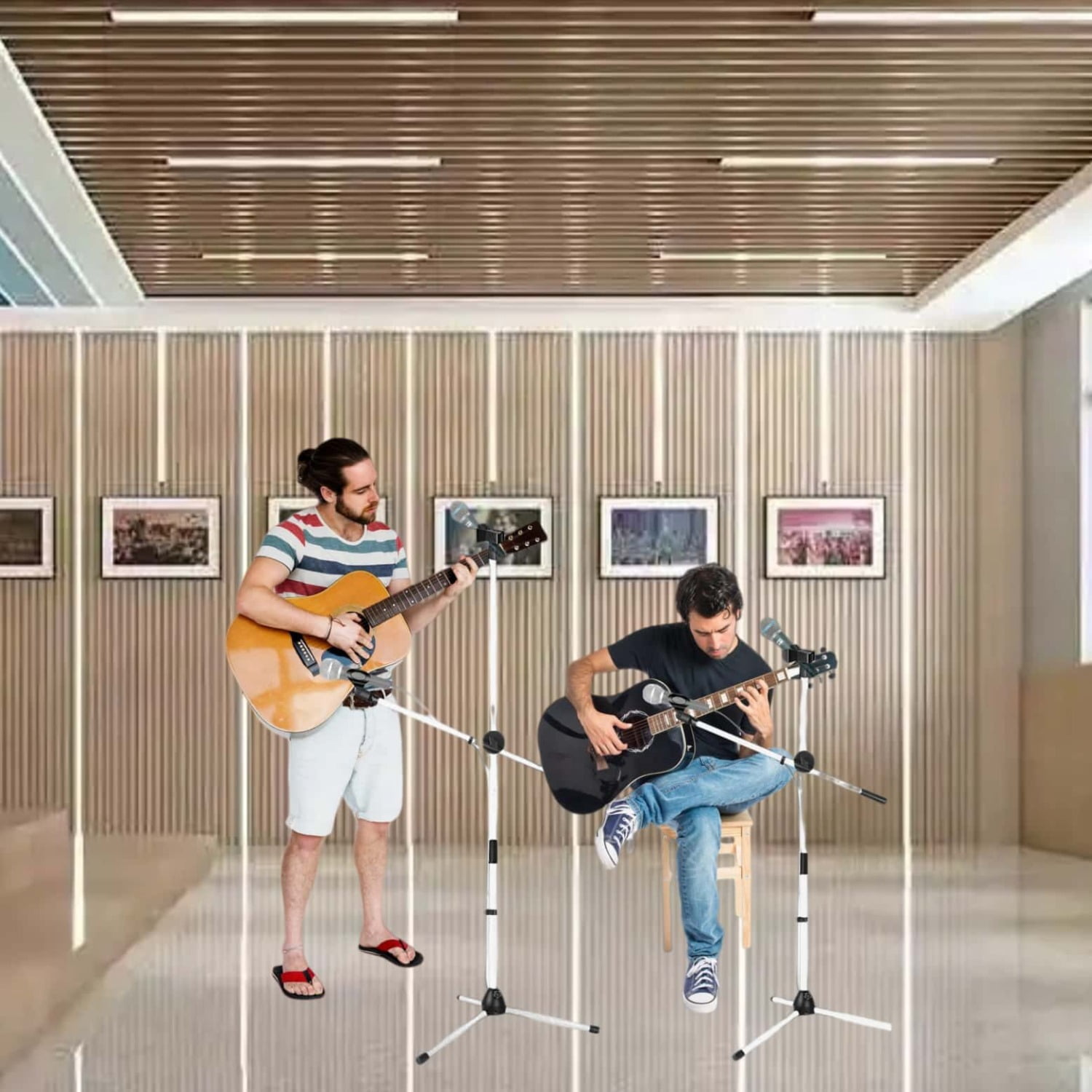 Floor-standing Microphone Stand, Universal Adjustable Tripod Microphone Arm Support, Capable of Holding 2 Microphones, with Adjustable Height. Applicable To Concerts and Recording Studios