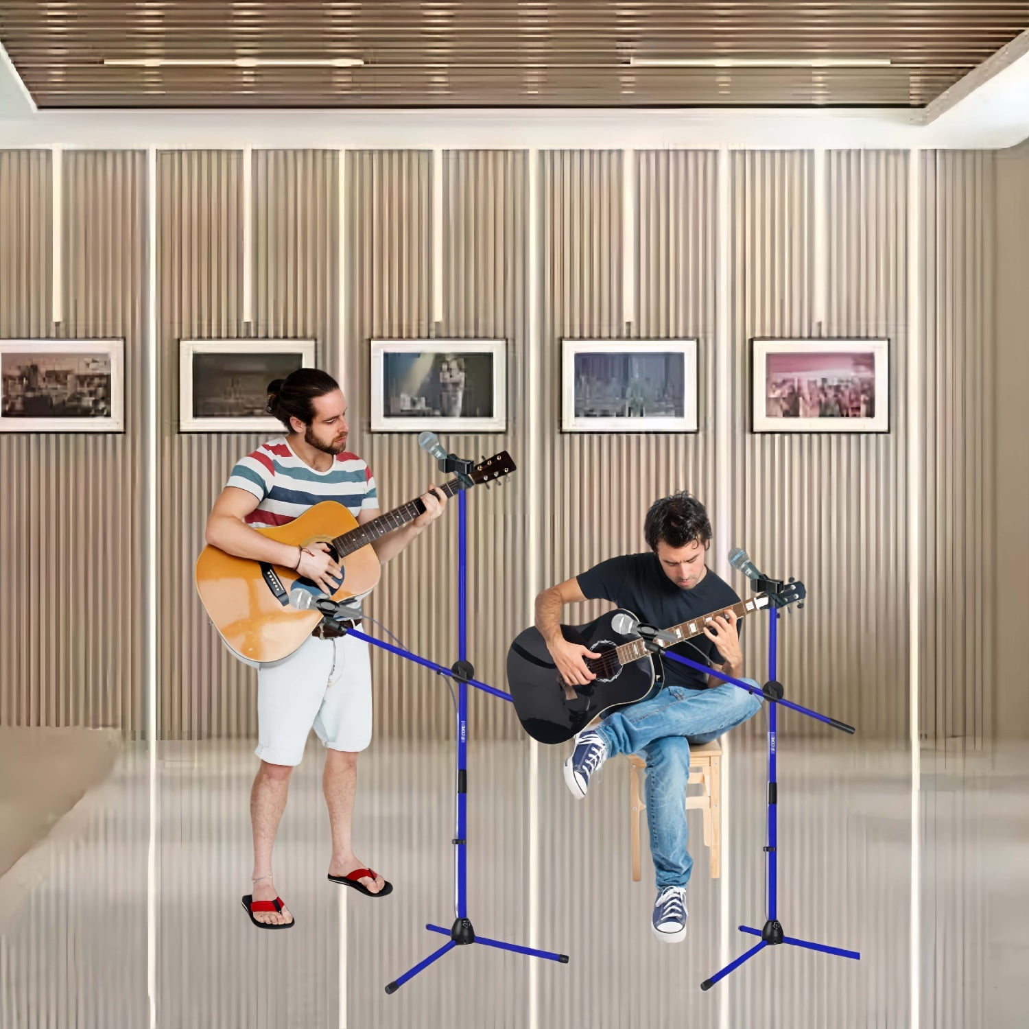 Floor-standing Microphone Stand, Universal Adjustable Tripod Microphone Arm Support, Capable of Holding 2 Microphones, with Adjustable Height. Applicable To Concerts and Recording Studios