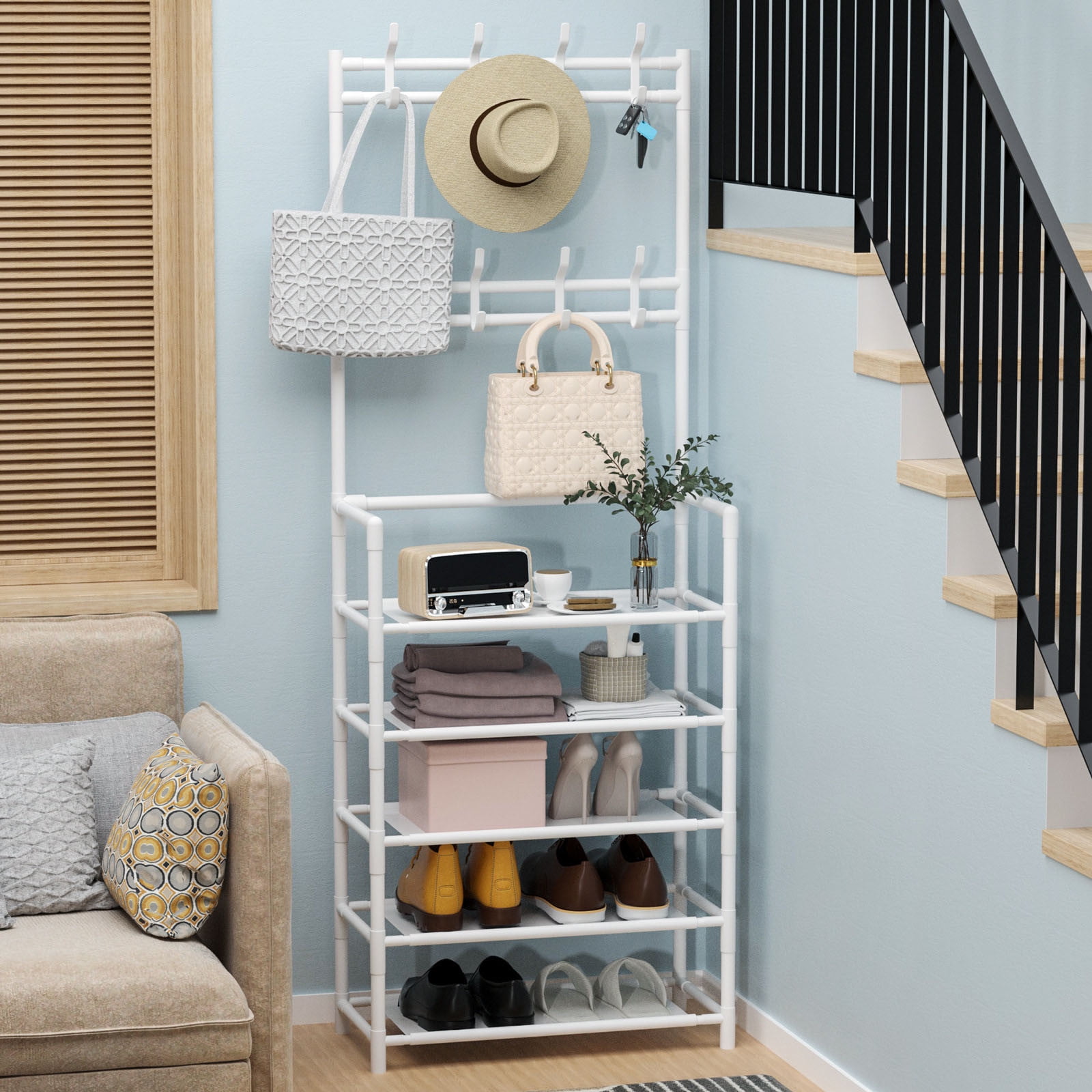 Floor-standing Shoe Rack Coat Rack,Multi-Functional Shoe Rack & Coat ...