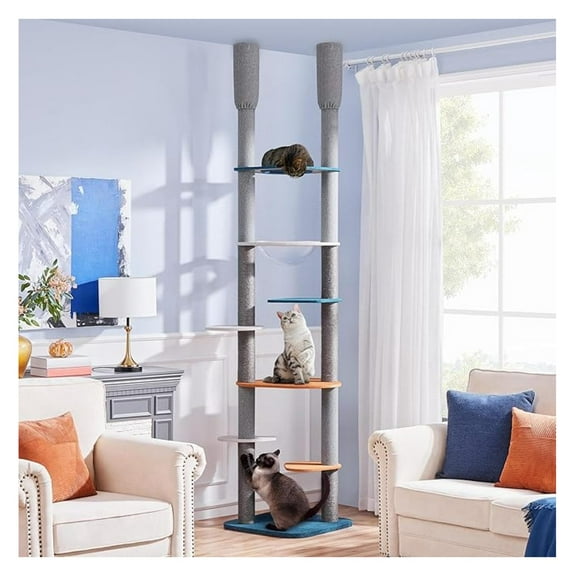 Floor to Ceiling 95-103In Adjustable, Cat Climbing Tower with Scratching Posts, Multi-Level Perches - Sturdy Indoor Cat Furniture