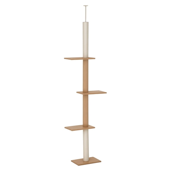 Floor to Ceiling Cat Tree, 89-102" Adjustable Cat Tower with Sisal Scratching Posts, Light Brown