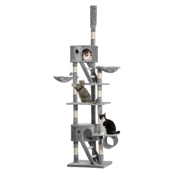 Floor to Ceiling Cat Tree, 94.5-102.5 inch Adjustable Cat Tower with Scratching Posts, Condos, Hammocks - Tall Cat Climbing Furniture