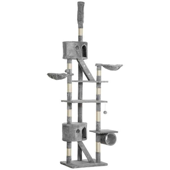 Floor to Ceiling Cat Tree, 94.5-102.5 inch Height Adjustable Cat Climbing Tower with Scratching Posts, Condos, Hammocks
