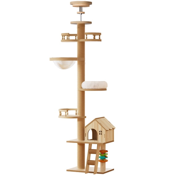 Floor to Ceiling Cat Tree Adjustable 98-110 Inch Cat Tower Condo Hammock Scratching Posts