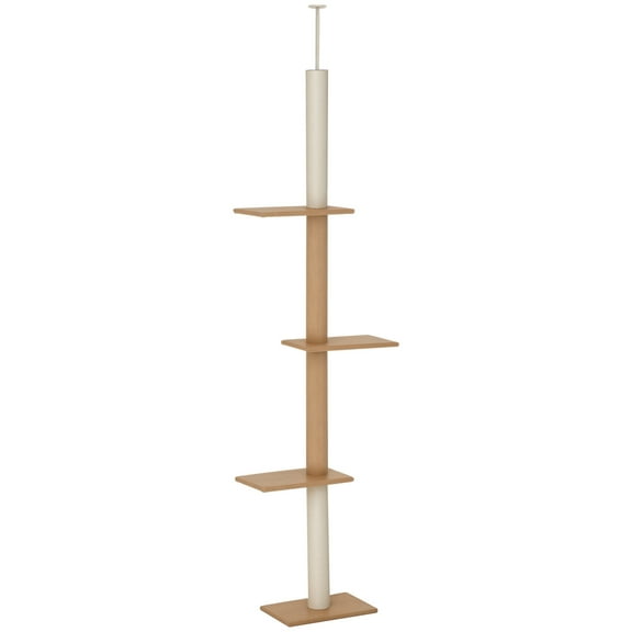 Floor-to-Ceiling Cat Tree Climbing Tower with Sisal-Covered Scratching Posts Natural Cat Tree Activity Center for Kittens Tower Furniture, Light brown