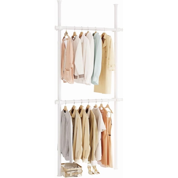 Floor to Ceiling Clothes Rack, Heavy-Duty Telescopic Garment Rack, 43–122in Height & 30–47in Width, 220lbs Total Load Capacity, 4-Pole