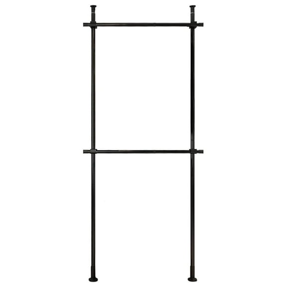 Floor to Ceiling Clothing Rack, 2 Tier Adjustable Heavy Duty Garment Rack, Metal Clothes Racks Closet with Tension Rod Free Standing, Black