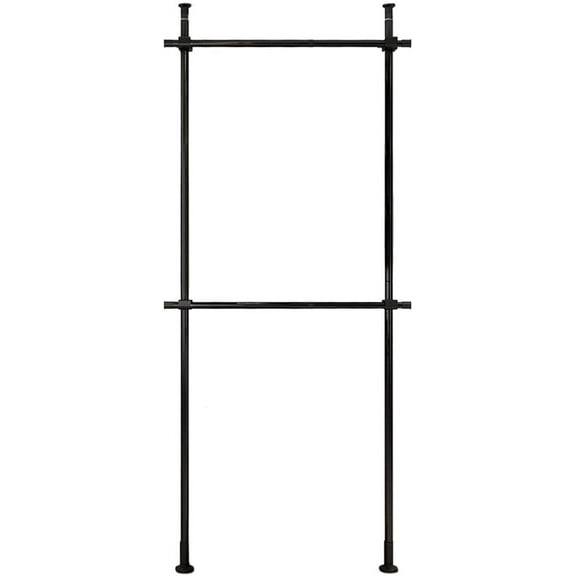Floor to Ceiling Clothing Rack, 2 Tier Adjustable Heavy Duty Garment Rack, Metal Clothes Racks Closet with Tension Rod Free Standing, Black