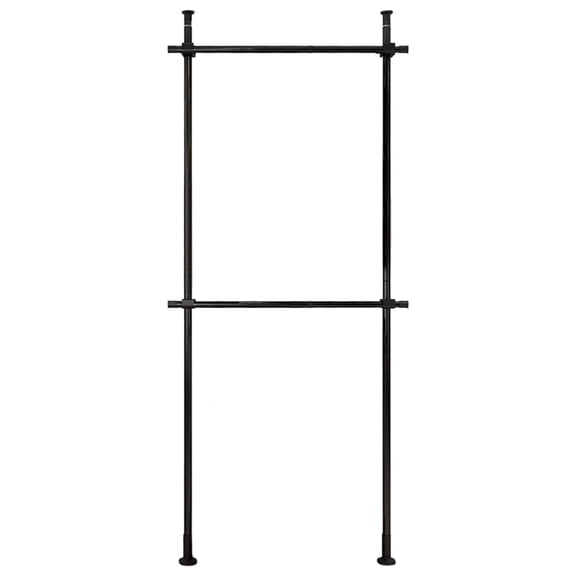 Floor to Ceiling Clothing Rack, 2 Tier Adjustable Heavy Duty Garment Rack, Metal Clothes Racks Closet with Tension Rod Free Standing, Black