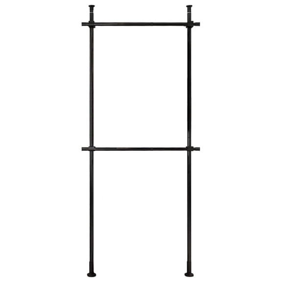 Floor to Ceiling Clothing Rack, 2 Tier Adjustable Heavy Duty Garment Rack, Metal Clothes Racks Closet with Tension Rod Free Standing, Black