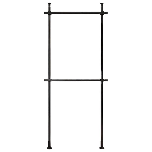 Floor to Ceiling Clothing Rack, 2 Tier Adjustable Heavy Duty Garment Rack, Metal Clothes Racks Closet with Tension Rod Free Standing, Black