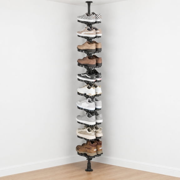 Floor to Ceiling Shoe Organizer, Adjustable Vertical Tension Pole Shoe Rack, Metal and Plastic, 35 to 126 for Closet and Entryway