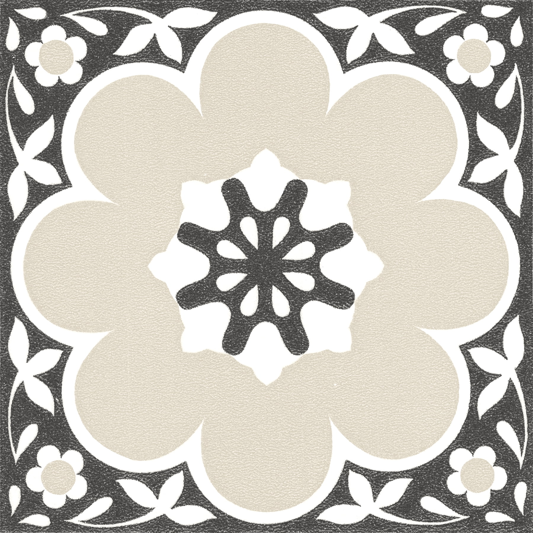 Black and Tan Floral Vinyl Peel and Stick Floor Tiles