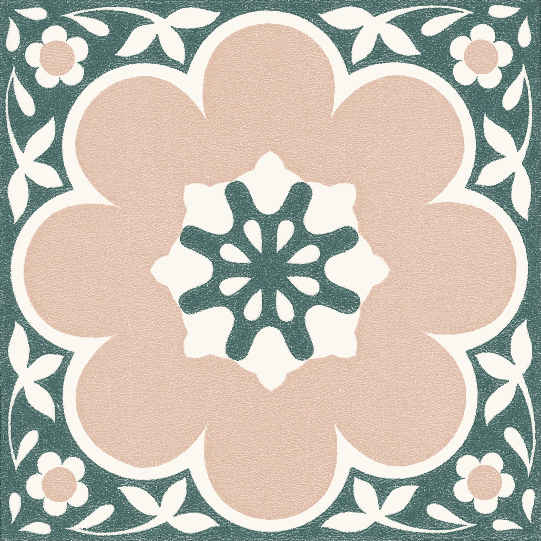 Pink and Green Vintage Floral Peel and Stick Mosaic Tiles