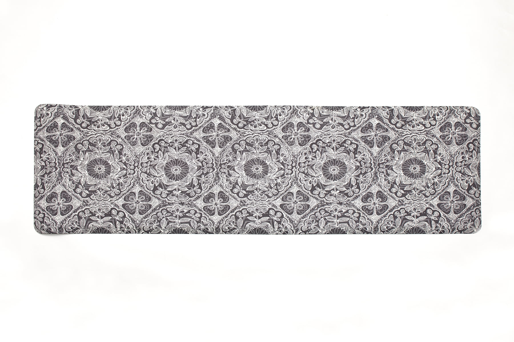 Gray PVC Rectangular Anti-Fatigue Comfort Mat with Floral Mandalas