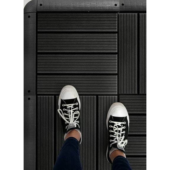 FloorPops Dark Grey Interlocking Deck Tile Edge Strips with 4 Packs