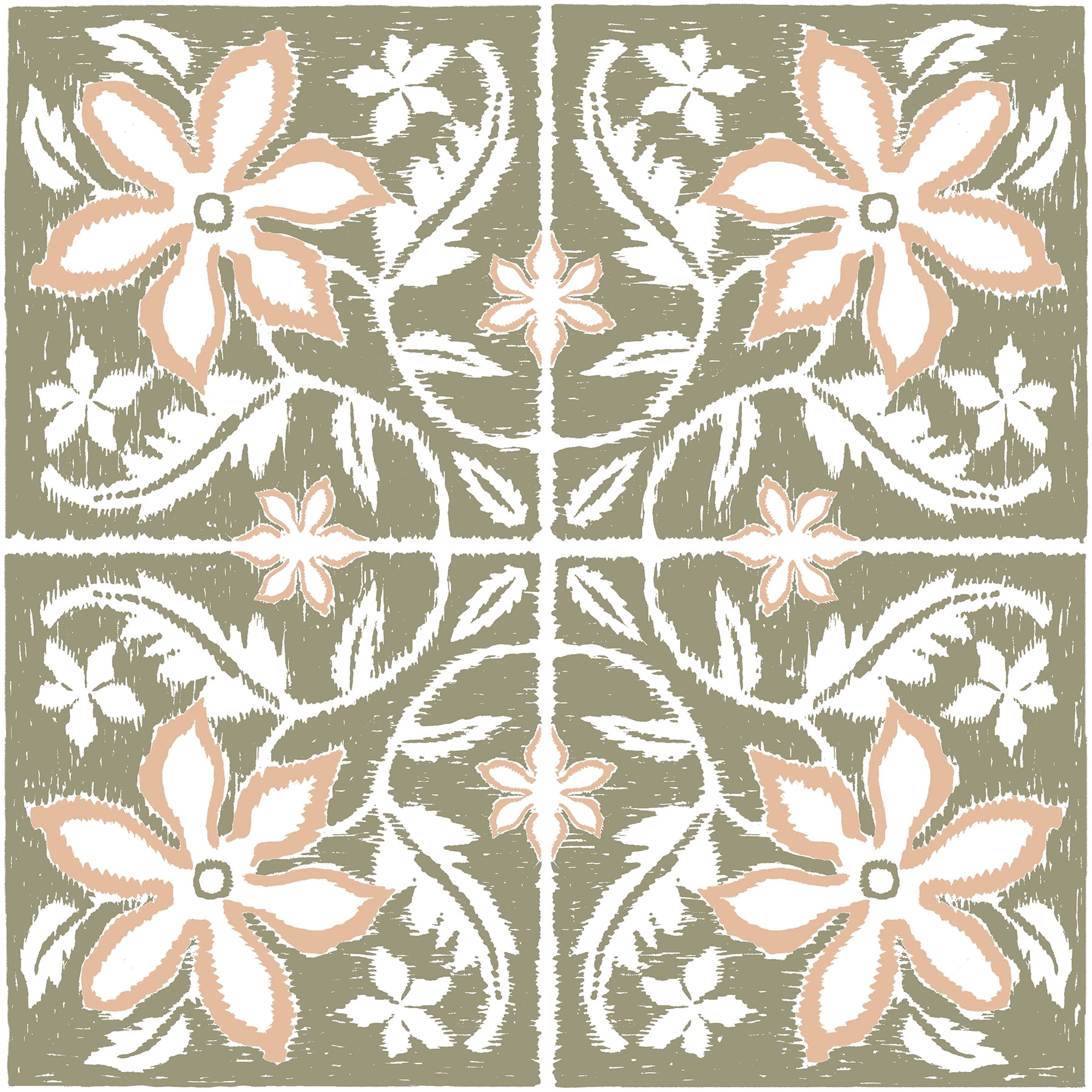 Lillium Green and Pink Floral Peel and Stick Floor Tiles