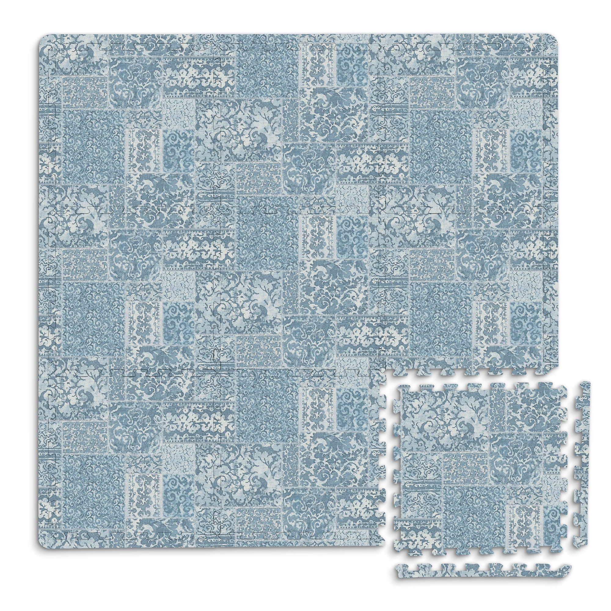 Blue Distressed Boho Foam Interlocking Floor Tiles