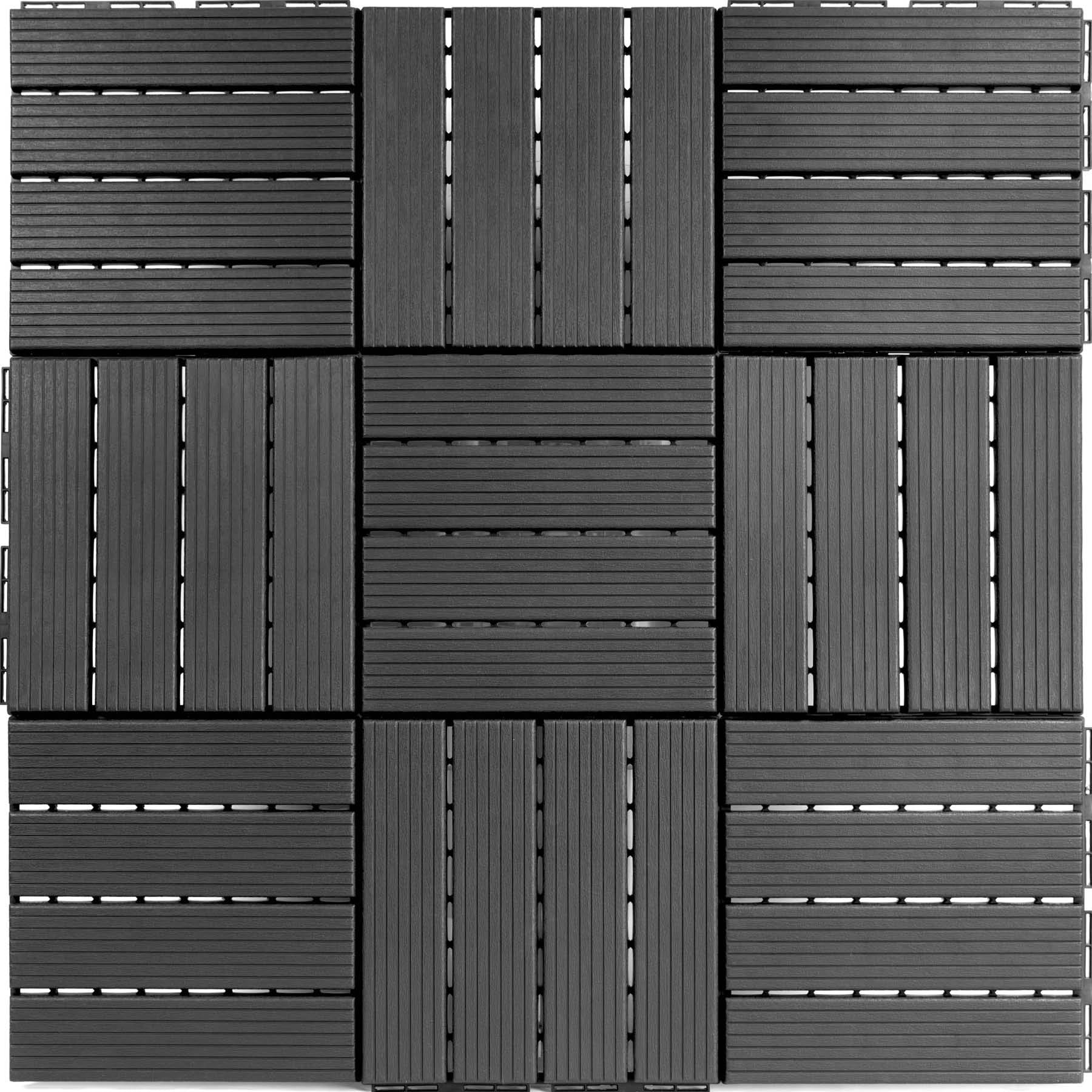 Dark Gray Plastic Interlocking Outdoor Deck Tiles, 11.8" x 11.8"