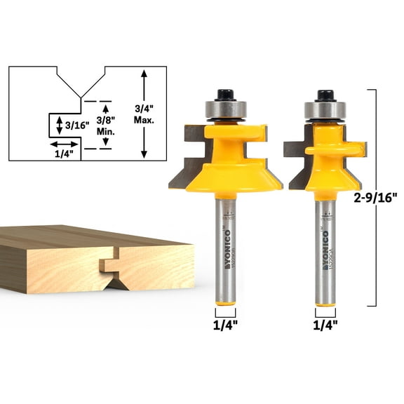 Flooring 2 Bit Tongue and Groove Flooring Router Bit Set - 1/4" Shank - Yonico 15229q