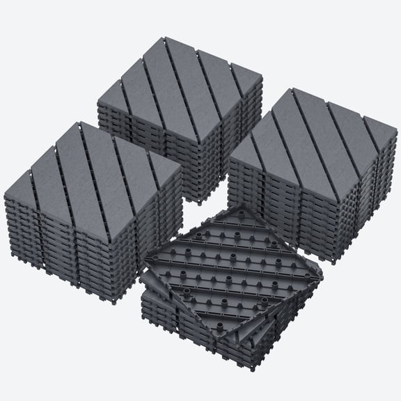 TigBond 12"x12" Diagonal Stripe Interlocking Deck Tiles - Anti-Slip Plastic Flooring for Patio, Garage | Waterproof, Easy to Install