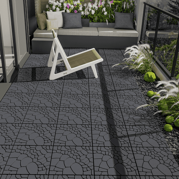 Tigbond Interlocking Floor Tiles 12"x12" - Snap Together Waterproof Plastic Deck Tiles for Patio,Garage,Poolside,Balcony | DIY Outdoor Pavers,Easy No-Tool Installation