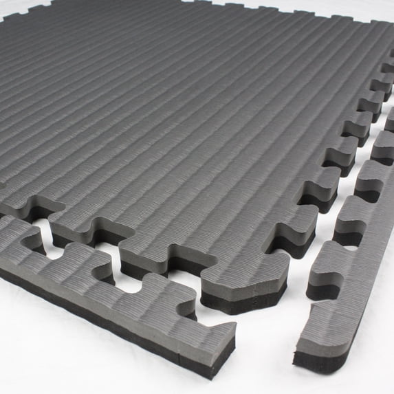 FlooringInc 7/8" Thick Tatami Excersise, Yoga, Fintness & MMA Mats, 16 Tiles, 3'x3', 144 sqft, Black/Gray