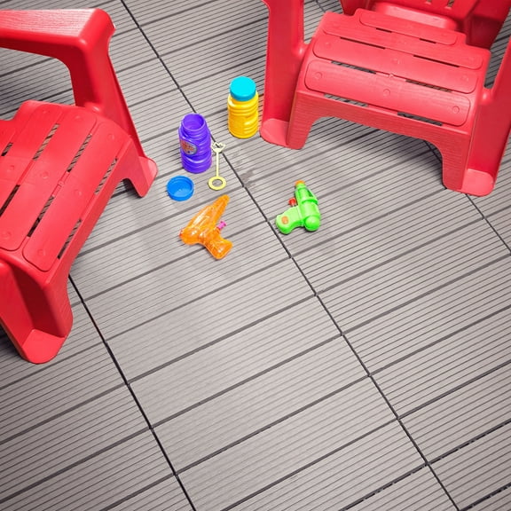 FlooringInc DYI Helios Outdoor 4 Slat Interlocking Deck Tiles, 12"x12", 11 Tiles (11 Sqft), Grey