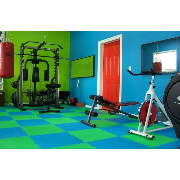 FlooringInc Eco Soft+ Interlocking Foam Flooring Mats with Removable Edges, 2'x2' Tiles, Blue, 50 pack, 200 sqft