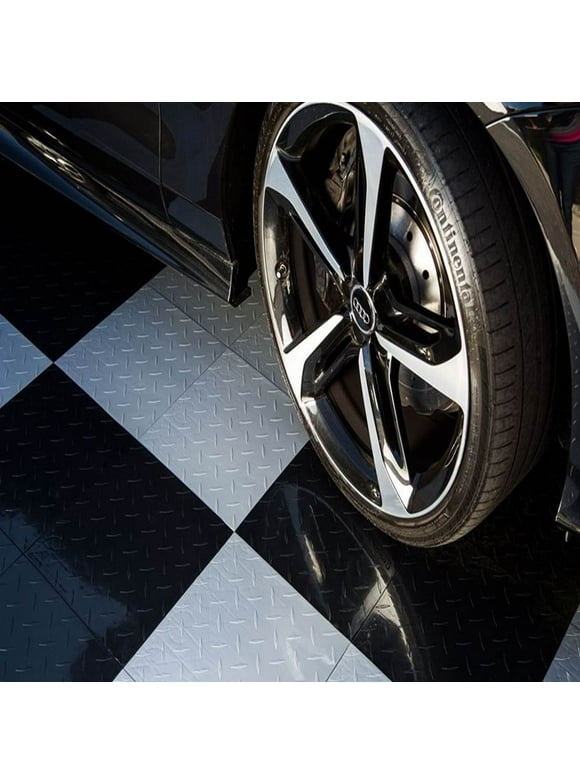 FlooringInc Nitro Garage Floor Tiles, Diamond Pattern, Interlocking, Black, 12"x12", 1 pack, 1 sq/ft