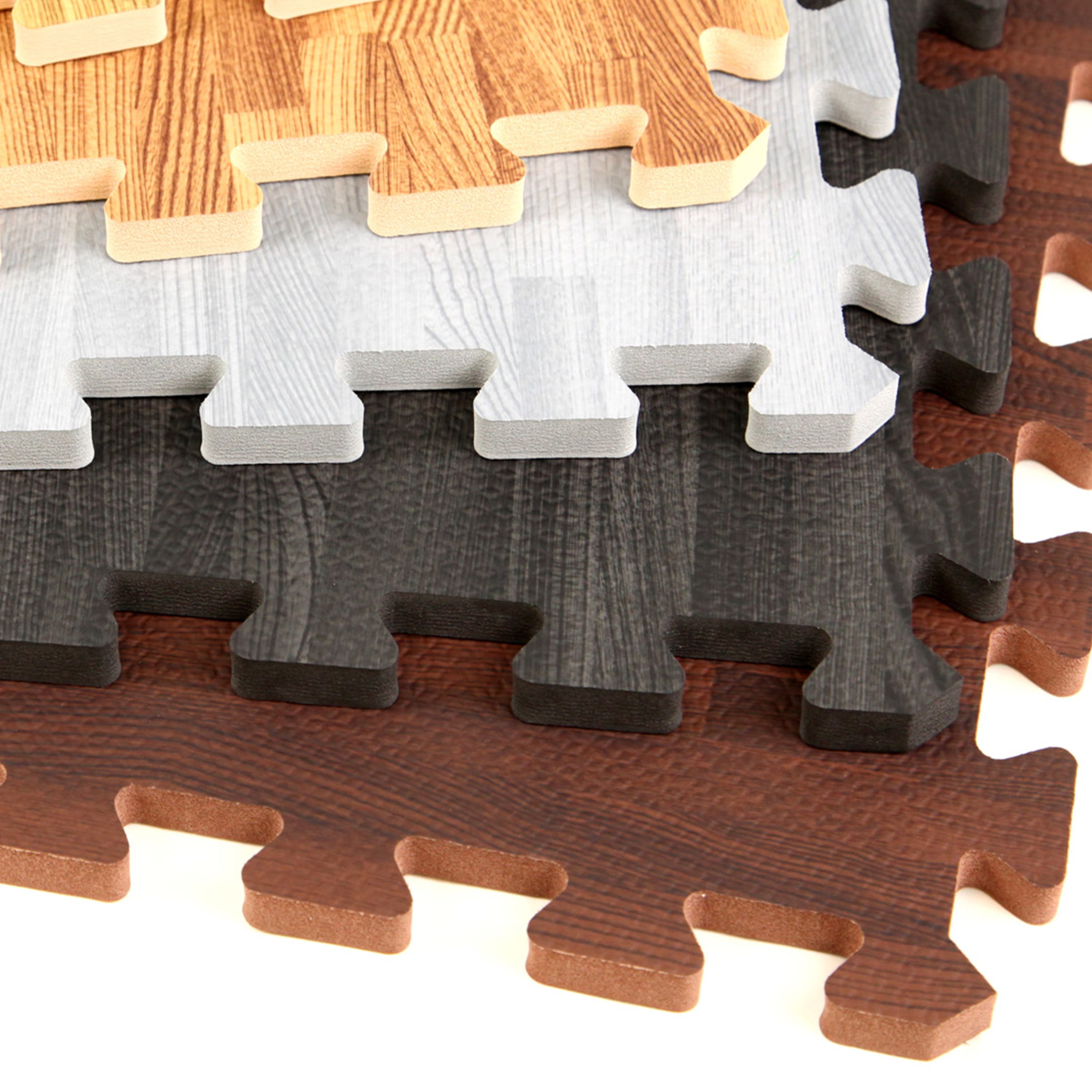 FlooringInc Premium 5/8" Thick Soft Wood Interlocking Foam Tiles, Yoga, Kids Play Mat, 2'x2', 12 Pack, 48 Sqft, Black