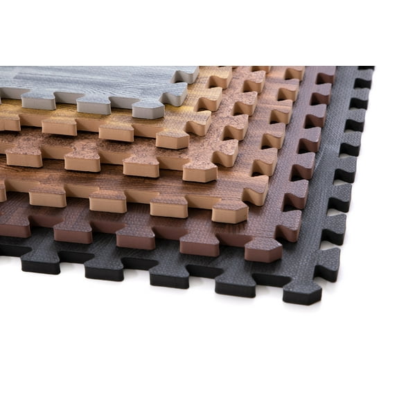 FlooringInc Premium 5/8" Thick Soft Wood Interlocking Foam Tiles, Yoga, Kids Play Mat, 2'x2', 12 Pack, 48 sqft, Grey