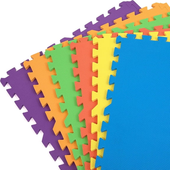 FlooringInc Rainbow Colored Foam Tile Playmats 2ft x 2ft Children's Portable Soft Flooring, 18 Tile Pack