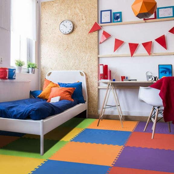 FlooringInc Rainbow Colored Foam Tile Playmats 2ft x 2ft Children's Portable Soft Flooring, 24 Tile Pack