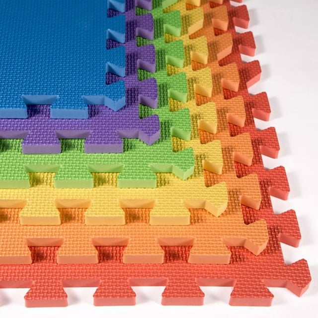 FlooringInc Rainbow Colored Foam Tile Playmats 2ft x 2ft Children's Portable Soft Flooring, 6 Tile Pack