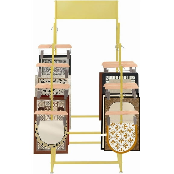 Floorstanding Carpets Display Rack, Vertical Rug Display Rack Gold Metal Scarf Holder Organizer Towel Rack Stand for Displaying Blanket Quilt Scarf Carpet Towel Mat