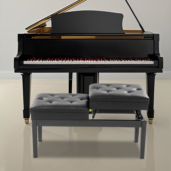 Floorstanding Double Seater Piano Bench, Adjustable Duet Piano Bench with Storage Box for Homes, Schools