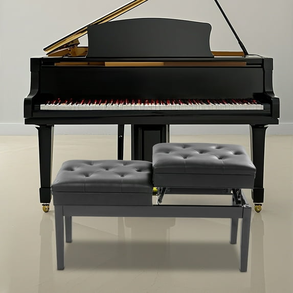 Floorstanding Double Seater Piano Bench, Adjustable Duet Piano Bench with Storage Box for Homes, Schools