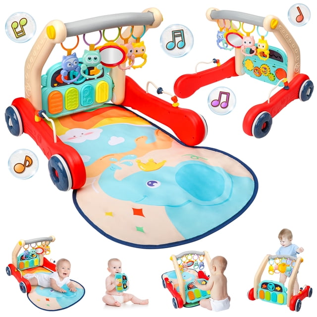 Flooyes 2 in 1 Baby Walker & Play Gym Mat for Boys Girls, Sit to Stand
