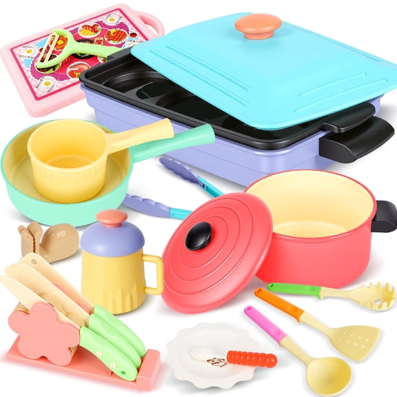 Flooyes 24PCS Kitchen Color-Changing Playset, Pretend Cooking Play Daily Food, Birthday Gift Toys For Kids Boys Girls 3 4 5 6 7 8