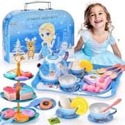 Flooyes 47PCS Toys for Girls Ages 3 4 5 6+ Years, Princess Tea Party Set for Little Girls Toys, Princess Gift, Kitchen Pretend Play Party, Toddler Girls Christmas Birthday Gift.