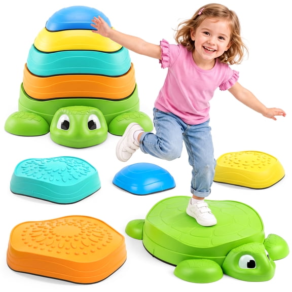 Flooyes 5 PCS Sea Turtle Stepping Stone Toy Set, Keeping Balance and Jumping Stones for Kids, Indoor Outdoor Game Toys for Boys Girls 3 4 5 6 Years Old