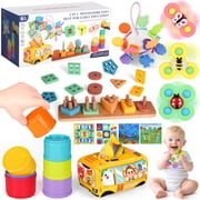 Flooyes 5-in-1 Montessori Toys Set, Early Education Toy For Kid Age 6-12 Months with Stacking Toys