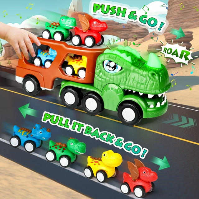 Flooyes Dinosaur Car Toys for Boys Christmas Gifts, 5in1 Dinosaur