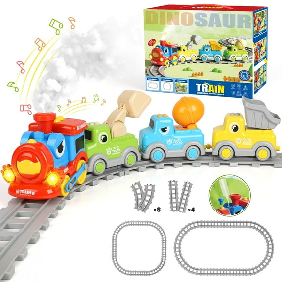 Flooyes Dinosaur Electric Train Track Set, Car Toys With Lights and Music Sound, Birthday Gift Toys For Kids Boys Girls 3 4 5 6 7 8